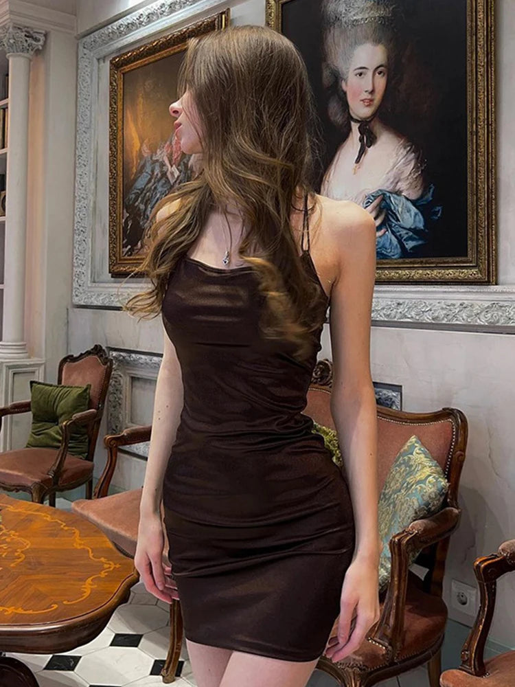 Robe en Satin Marron