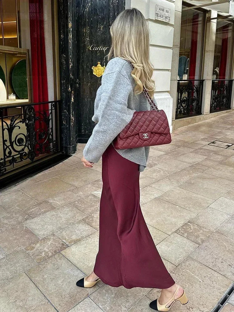 Jupe Longue Satin Bordeaux