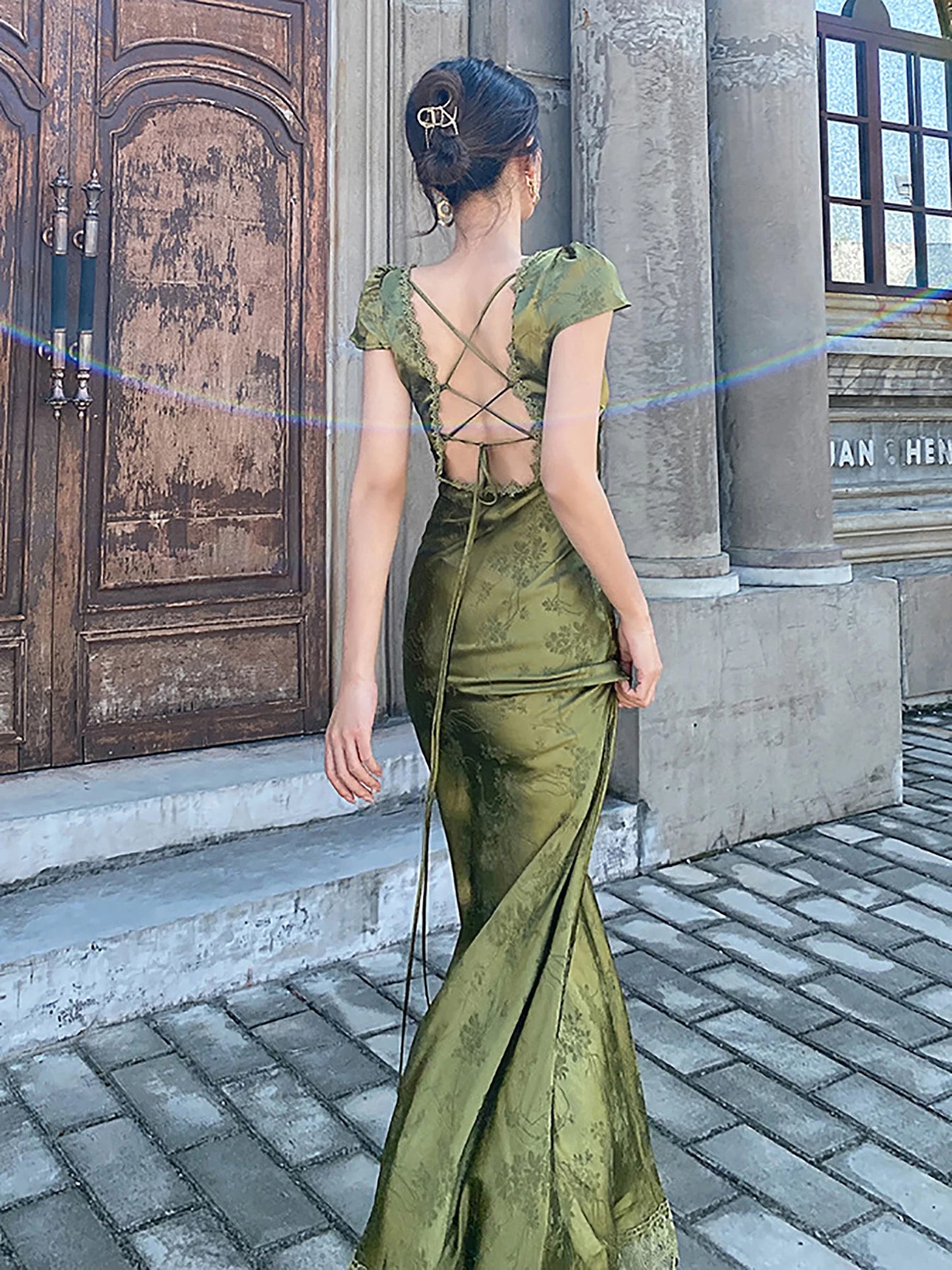 Robe en Satin Vert