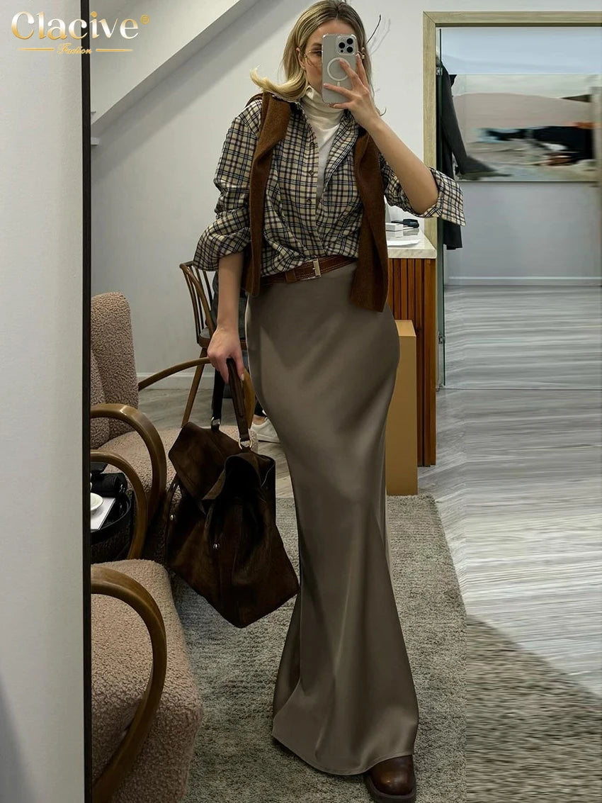 Jupe Longue Satin Marron