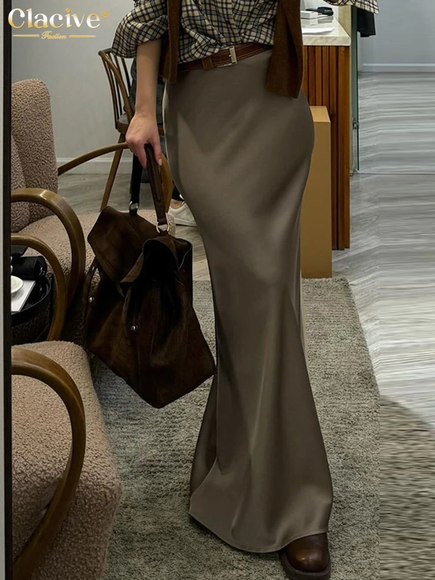 Jupe Longue Satin Marron