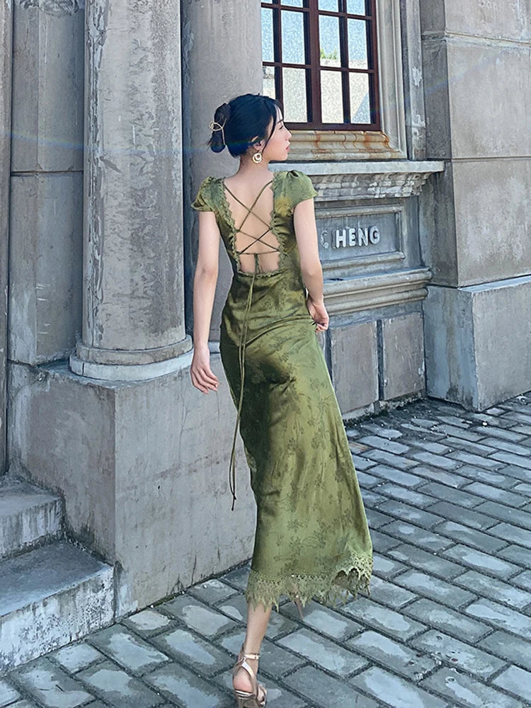 Robe en Satin Vert