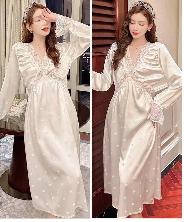 Chemise de Nuit en Satin Manches Longues
