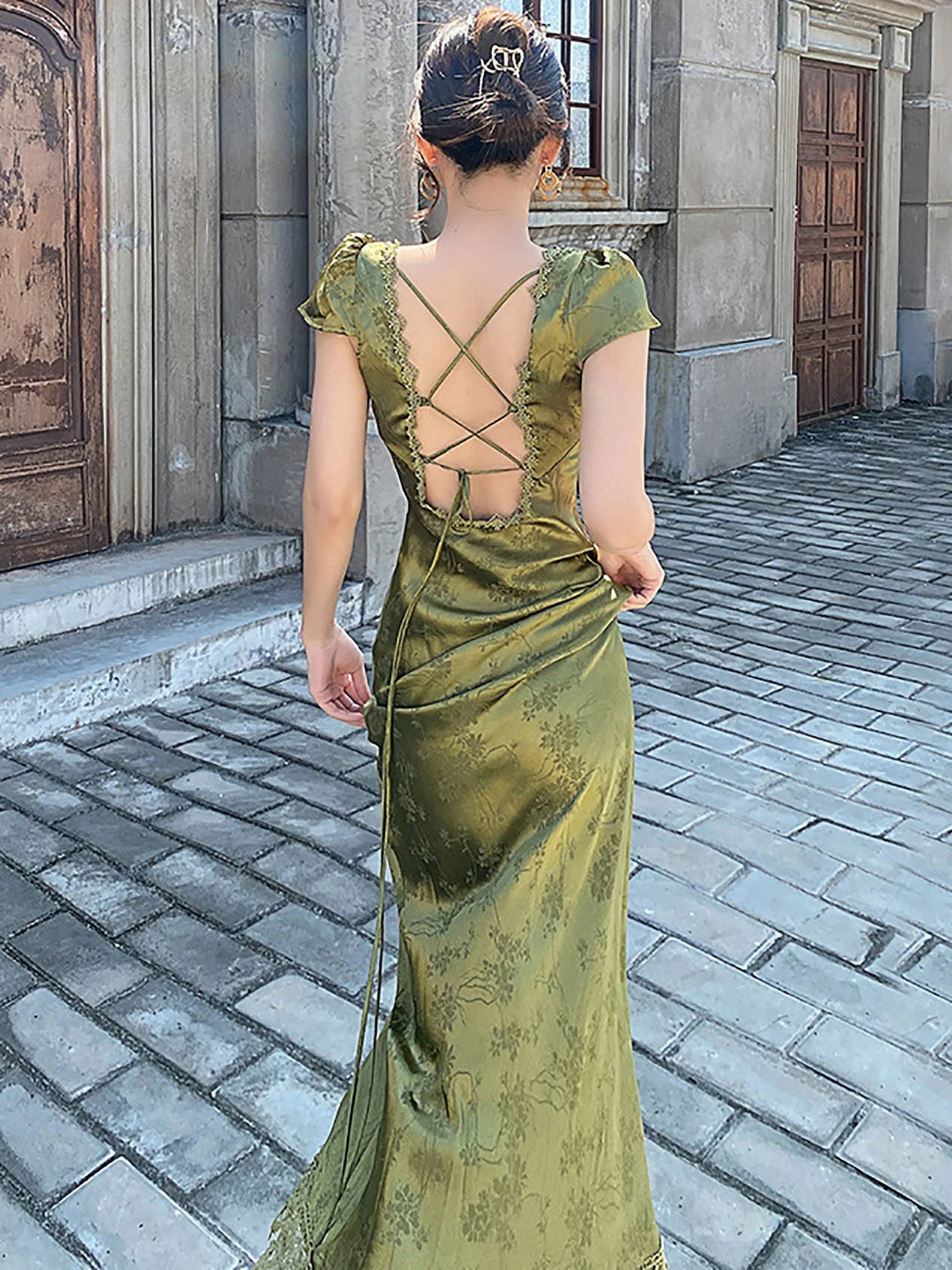 Robe en Satin Vert