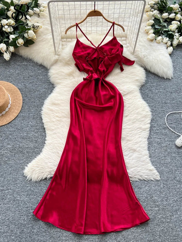 Robe en Satin Rouge