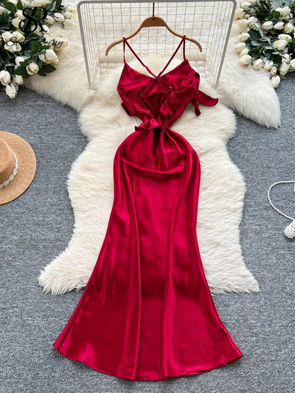 Robe en Satin Rouge