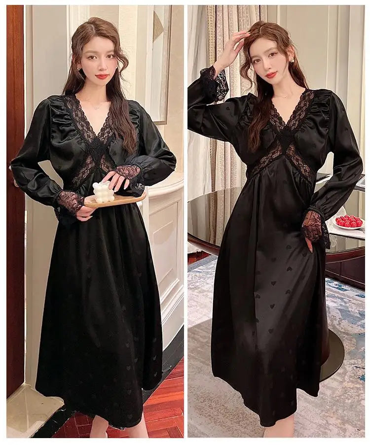 Chemise de Nuit en Satin Manches Longues