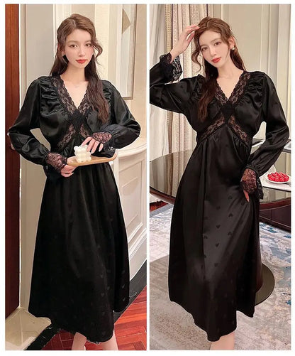 Chemise de Nuit en Satin Manches Longues