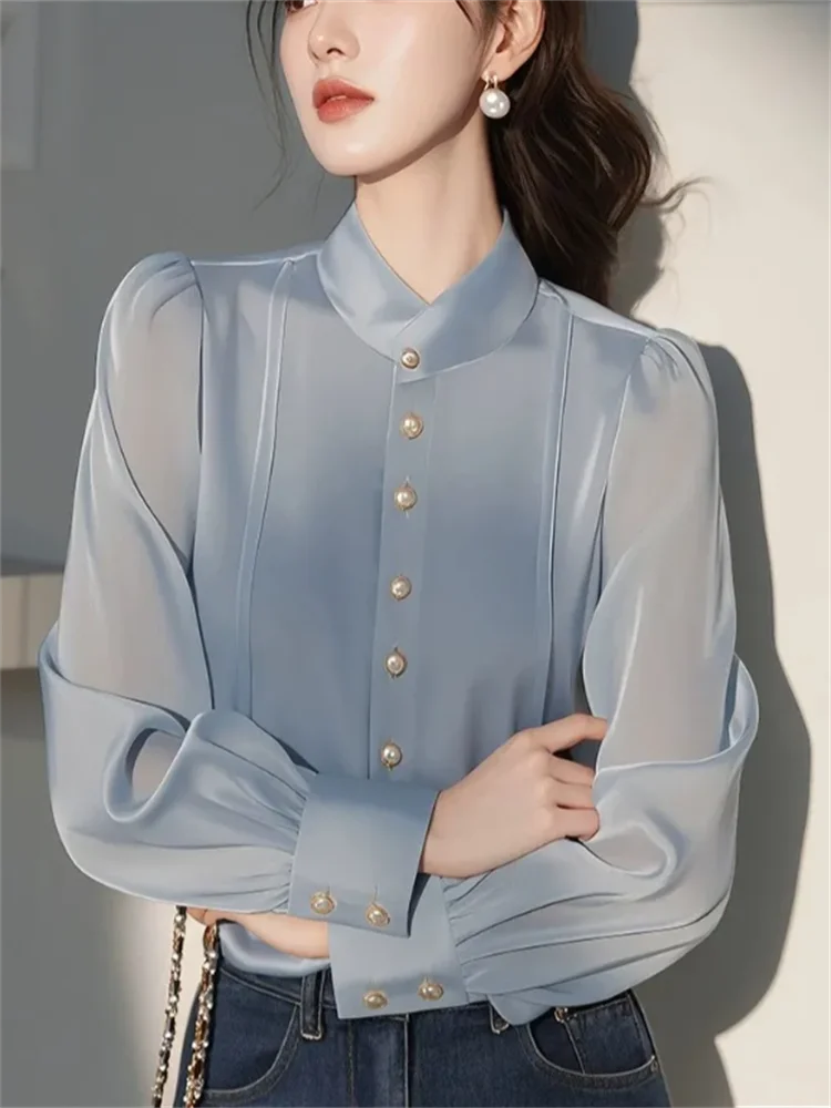 Blouse Satin Col Montant