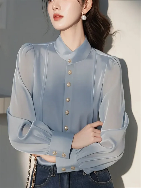 Blouse Satin Col Montant