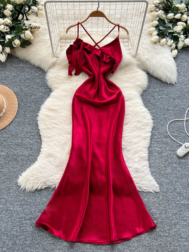 Robe en Satin Rouge