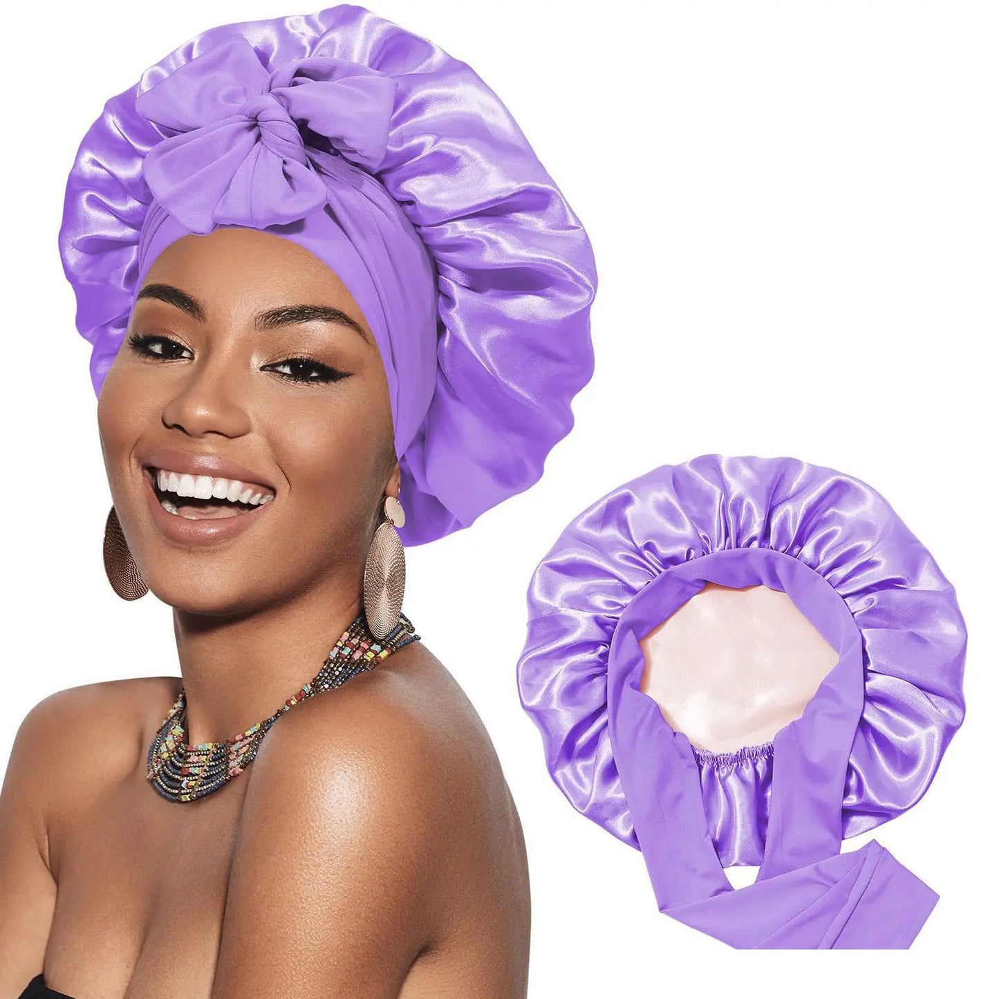 Bonnet en Satin Cheveux Bouclés