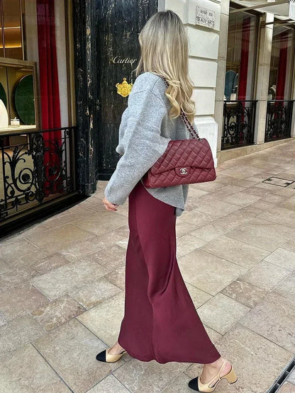 Jupe Longue Satin Bordeaux