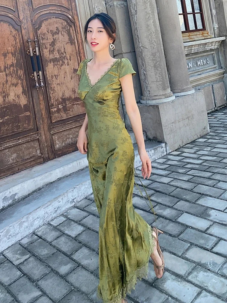 Robe en Satin Vert