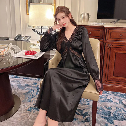 Chemise de Nuit en Satin Manches Longues