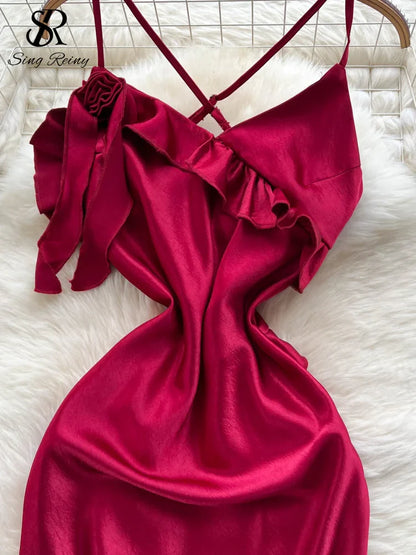 Robe en Satin Rouge