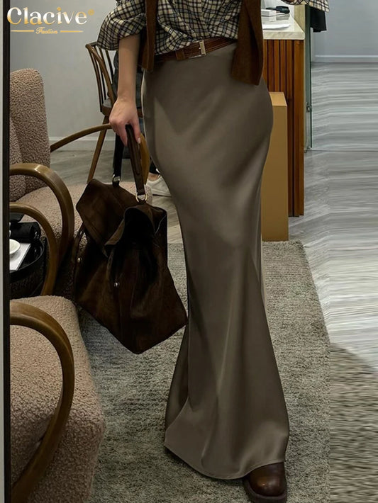 Jupe Longue Satin Marron
