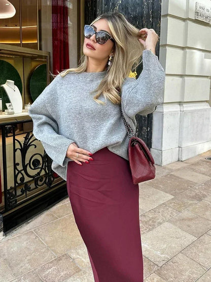 Jupe Longue Satin Bordeaux