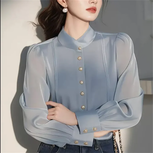 Blouse Satin Col Montant