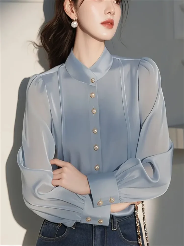 Blouse Satin Col Montant