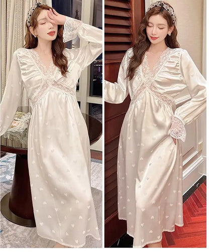 Chemise de Nuit en Satin Manches Longues