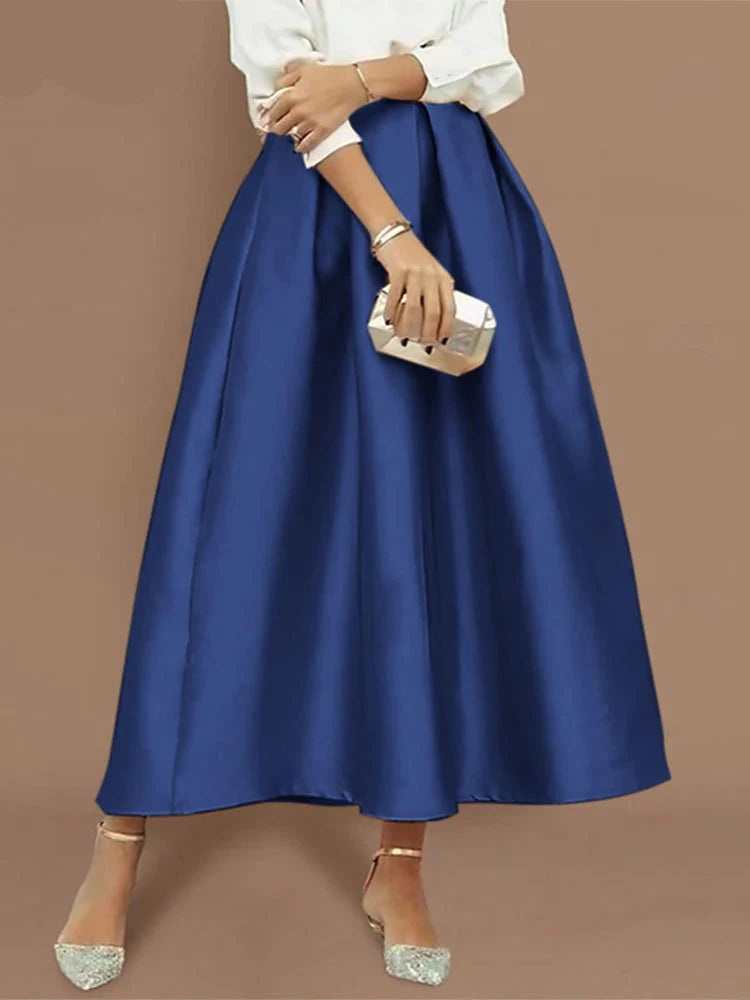 Jupe Longue Satin Bleu Marine