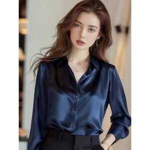 Blouse Satin Bleu Marine