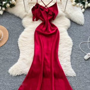 Robe en Satin Rouge