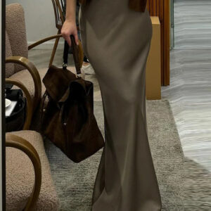 Jupe Longue Satin Marron
