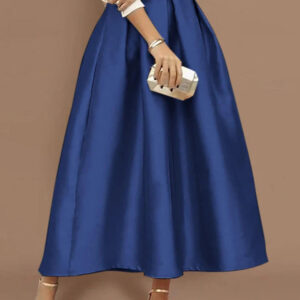 Jupe Longue Satin Bleu Marine